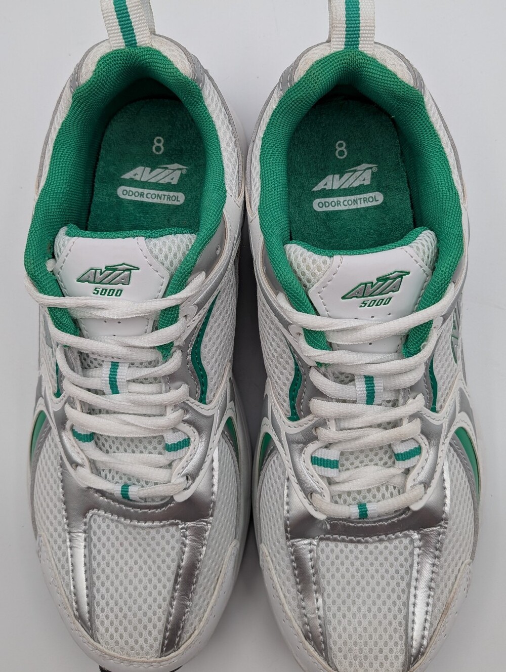 Avia 5000 Performance White and Green Mesh Lace-Up Athletic Sneakers - Picture 5 of 10